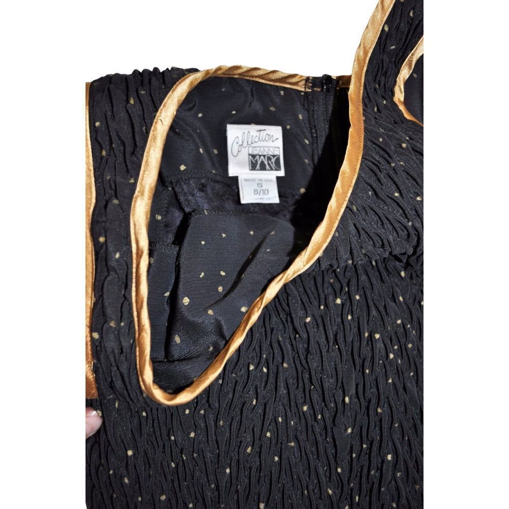 Vtg Jeanne Marc 80s smocked Party Dress Black Gold S 8/10 drop waist fairygoth - Picture 5 of 6